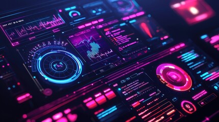 Fototapeta premium Vibrant Digital Mockup Design Showcasing User Interface with Futuristic Elements