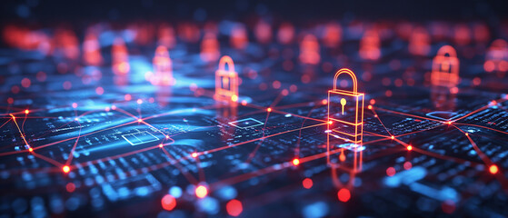 Glowing Padlocks on Circuit Board