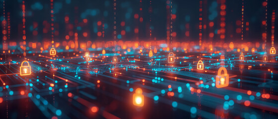 Obraz premium Digital Padlocks Protect Information Flow.