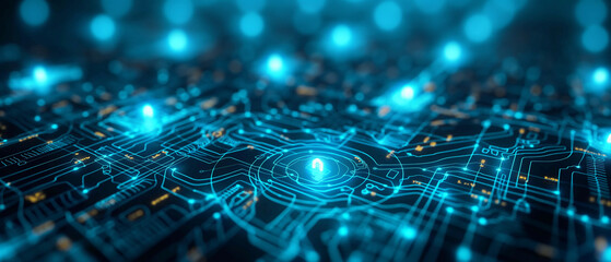 Obraz premium Futuristic Circuit Board with Glowing Home Icon: Smart Home Technology