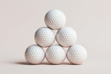 Pyramid Arrangement of White Golf Balls on Neutral Background