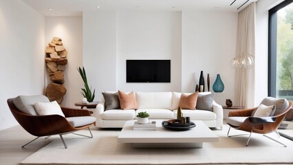White walls in a contemporary living room
