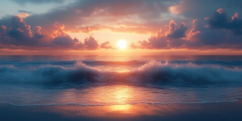 Fototapeta premium Sunrise Over Serene Ocean View with Soft Pastel Colors and Gentle Ripples