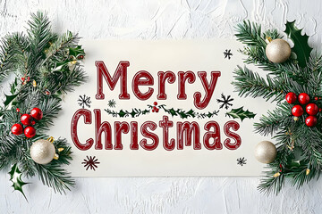 A vibrant "Merry Christmas" banner, adorned with festive decorations and the year 2025, isolated on a white background to spread holiday cheer.