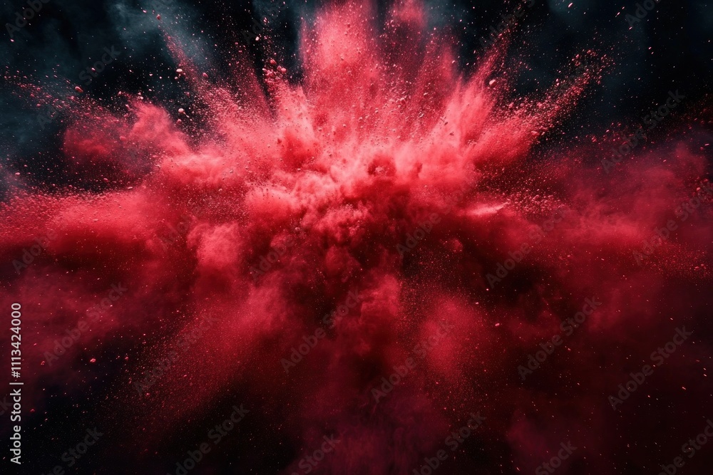 Aufkleber vibrant red powder explosion on black background color burst celebration creative dynamic motion abs