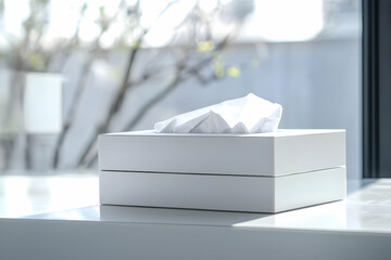 A sleek tissue box, simple yet functional, stands on a white backdrop, showcasing its elegant and modern design.