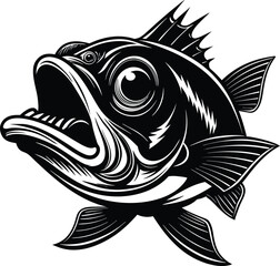 Black Fish Illustration with Bold Details Silhouette 