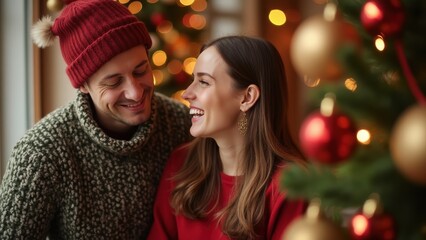 Couple Celebrating Christmas and New Year With Joy and Laughter in a Festive Setting