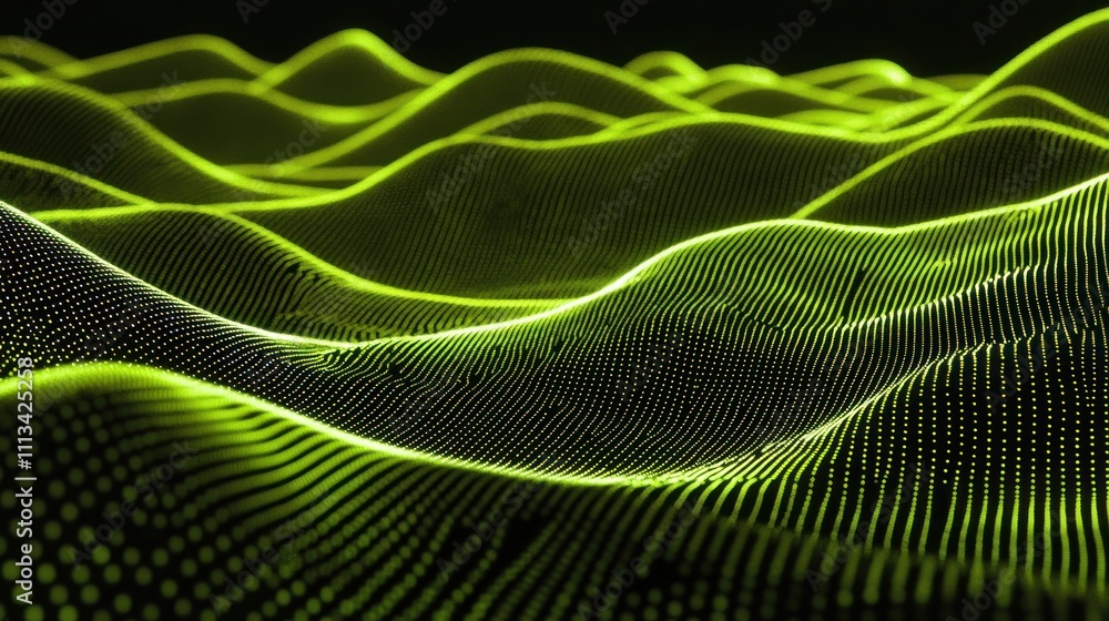Poster abstract green wave patterns with a digital aesthetic
