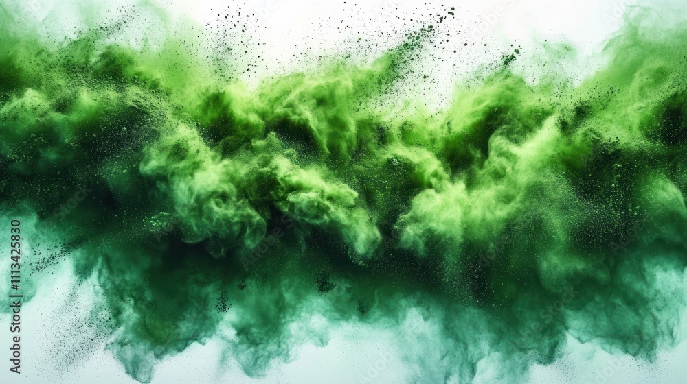 Poster green powder explosion abstract expressionism high contrast dynamic motion background