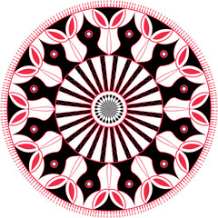 Red and black Color mandala round design art.