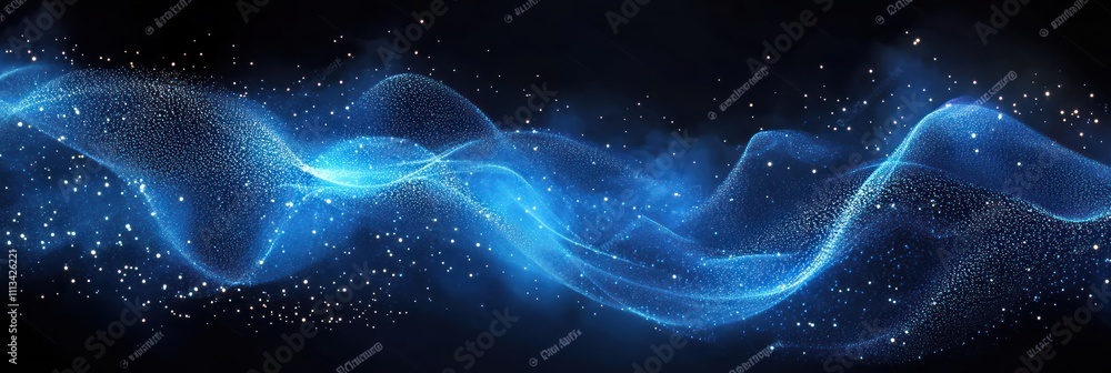 Aufkleber abstract blue light wave with smooth lines and sparkling particles, interweaving dots and network co