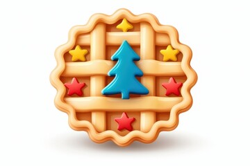 Delightful and Festive Cookie with a Christmas Tree Design Surrounded by Colorful Stars