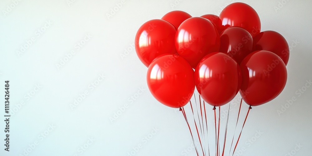 Poster a captivating bunch of red balloons floating on a white background creating a vibrant chaos of color