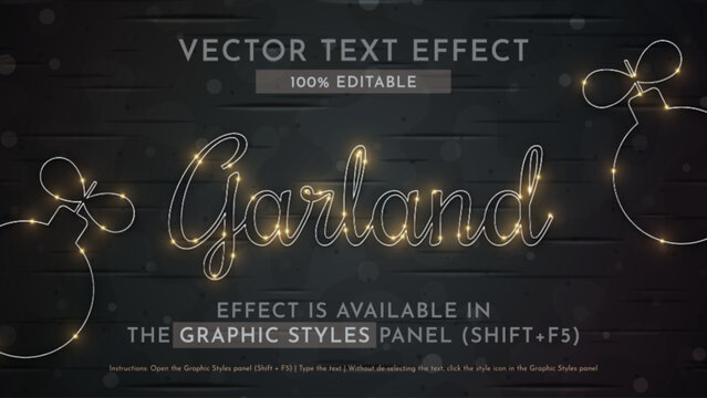 Garland Text Effect, Graphic Style. Vector Mockup and Template. Slogan and Brand Company.