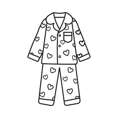 Cute and cozy heart-patterned pajamas. Minimalist pajama design with heart pattern. Simple black and white pajama illustration