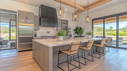 Modern Kitchen Island Design With Natural Light And Views