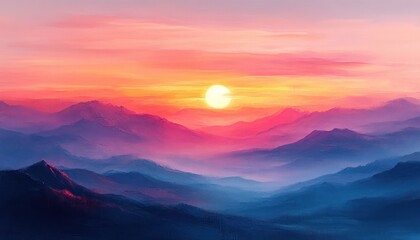 Obraz premium Sunset Landscape Impressionist Beautiful Evening Sky Gradient Warm Glow Soft Pastel Colors Nature Illustration Sea Beach Autumn Spring Summer Winter