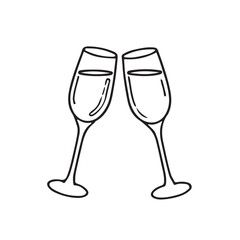 Minimalist line art of two champagne glasses. Simple illustration of a champagne toast