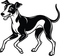 Happy Black and White Dog Vector Illustration
