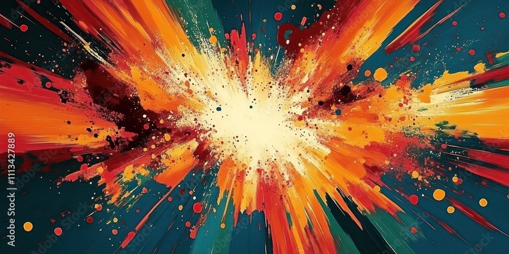 Poster vibrant abstract explosion design with dynamic lines and high contrast lighting for graphic art and 