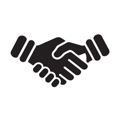 Simple vector design of two hands shaking. Minimalist black and white handshake icon. Iconic handshake symbol for agreement and cooperation