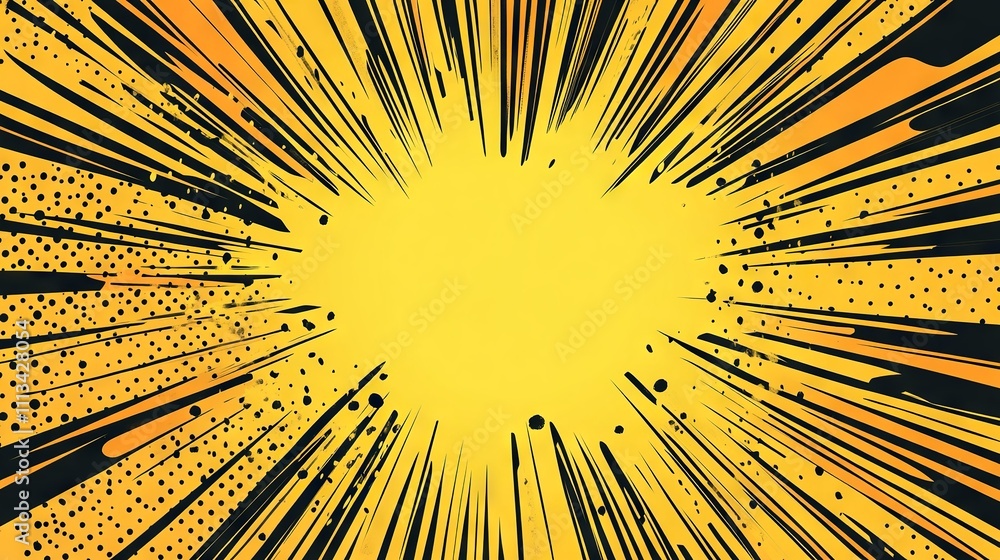 Poster retro comic yellow background with gradient halftone effect – vibrant pop art style vector illustrat