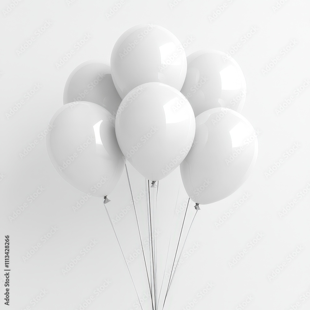 Poster a collection of bright white balloons floating against a soft white background creating a beautiful 