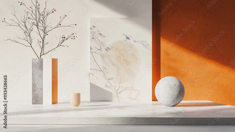 Poster elegant mockup showcase with clean design elements and nature-inspired decorative objects