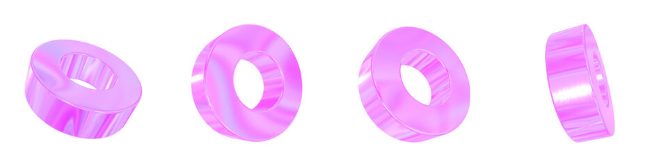 Set of 4 3d iridescent tube isolated on a transparent background. Pink tone. 3d elements for graphic design.