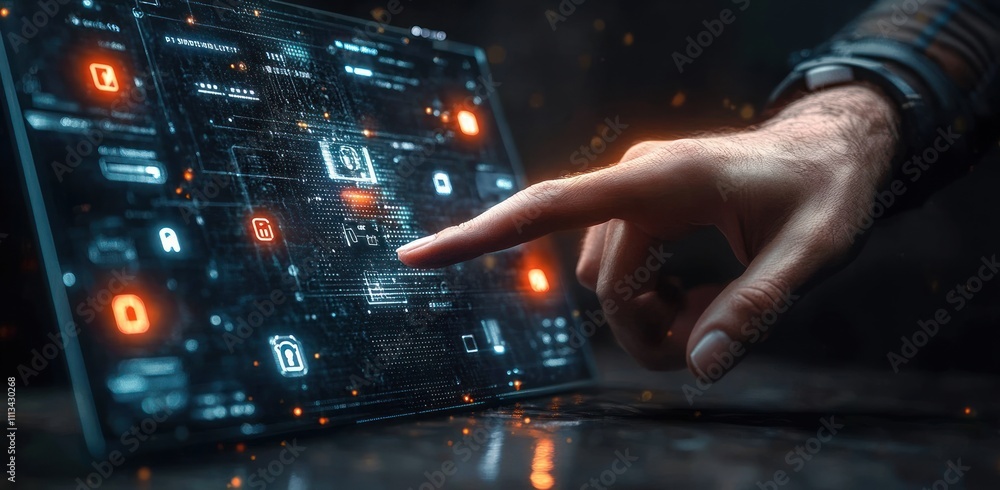 Poster Futuristic Digital Access Control Interface with Holographic Security Features for Personal Data Management