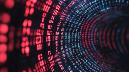 Obraz premium ฺBackground technology trends, A visually striking representation of binary code in a vibrant tunnel of red and blue, symbolizing data flow and digital connectivity.