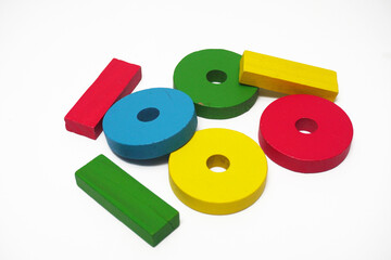 Stack of colorful wooden block toys on white, educational creative fun games