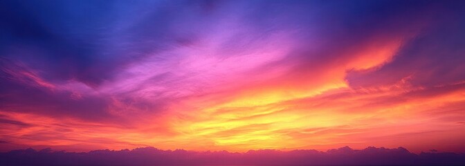 Obraz premium Vibrant Sunset Sky with Swirling Clouds in Purple and Orange - Dramatic Ethereal Landscape - Peaceful Dusk Evening