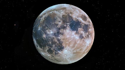 Stunning Full Moon Photo Cratered Surface, Stars, Night Sky