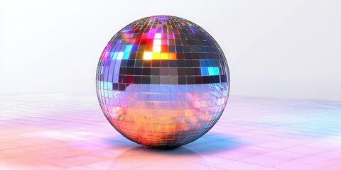 Colorful Disco Ball Reflecting Vibrant Light Patterns on Gleaming White Surface for Party and Celebration Themes