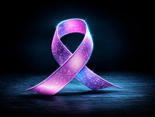 Awareness campaign ribbon digital art abstract background sparkling effects compassionate message for health issues