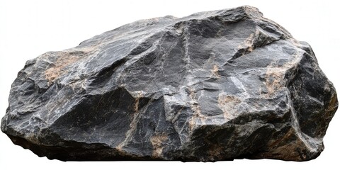 Isolated Large Rock on a White Background Highlighting Textures and Natural Chaos, Perfect for Nature, Geology, or Abstract Art Projects
