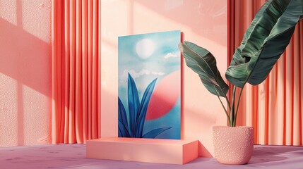 Vibrant Mockup Presentation with Artistic Composition and Tropical Greenery in Bright Surroundings