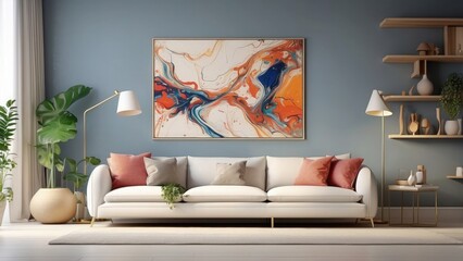 An exquisite 3D model of a canvas frame in a contemporary living room, bedroom, kitchen, or bathroom that was produced using artificial intelligence-