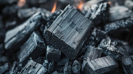 Glowing Embers, Charcoal Briquettes, Burning Wood, Fire Pit, Barbecue, Grill, Smoky, Dark, Textured,