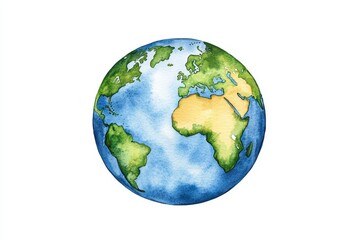 Naklejka premium Detailed Watercolor Illustration of a Blue Globe with Continents