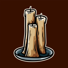 old three candles isolated colored drawing line art style sketch classic vintage design illustration