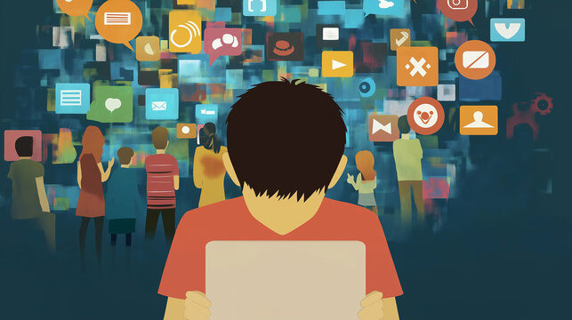 Cyberbullying social media safety concept. Awareness image featuring tips on cyberbullying and social media safety, aimed at educating users on online protection and responsible digital behavior.