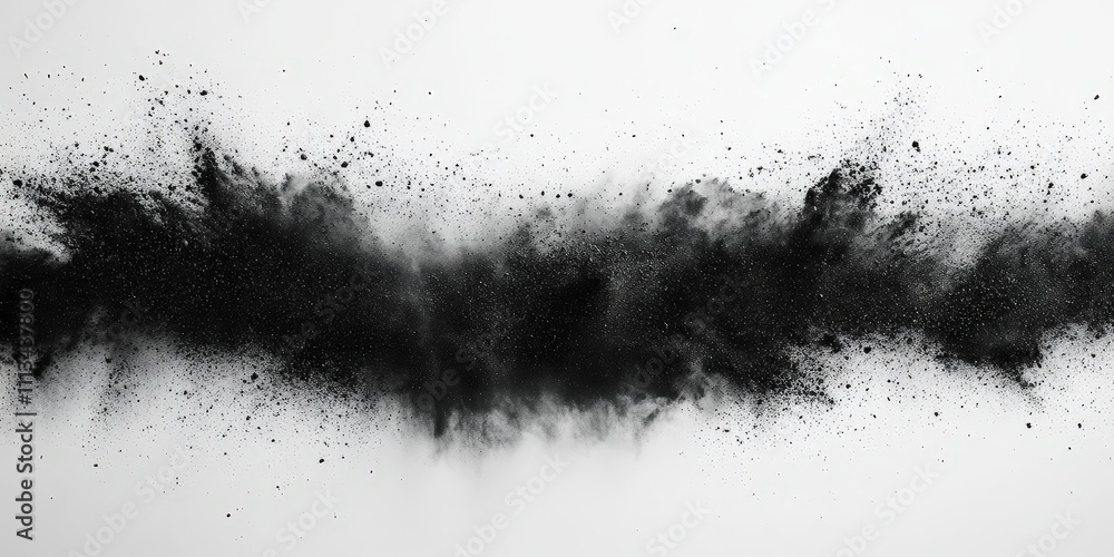 Aufkleber abstract black powder explosion on white background creating chaos and movement in empty space with 
