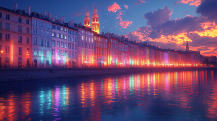 Fototapeta premium Lyon Light, featuring an innovative and sleek light display with a clean design