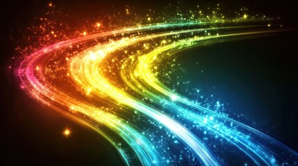 Fototapeta premium Rainbow Light Trails Across Dark Space