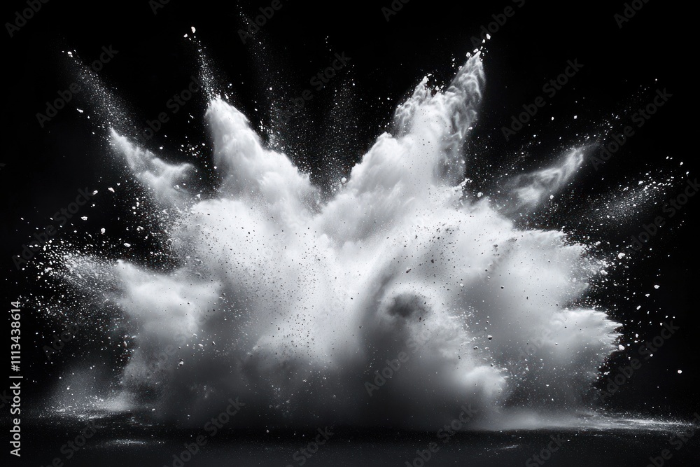 Poster white powder explosion black background creative burst of colors artistic abstract splatters dust pa