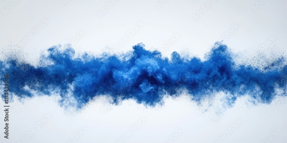 Poster blue explosion of powder on a white background creating chaos and artistic effects for creative proj