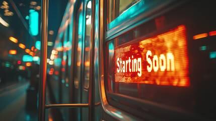 Train Platform with Digital Sign Reading Starting Soon, Streaming Screen Scene Overlay  